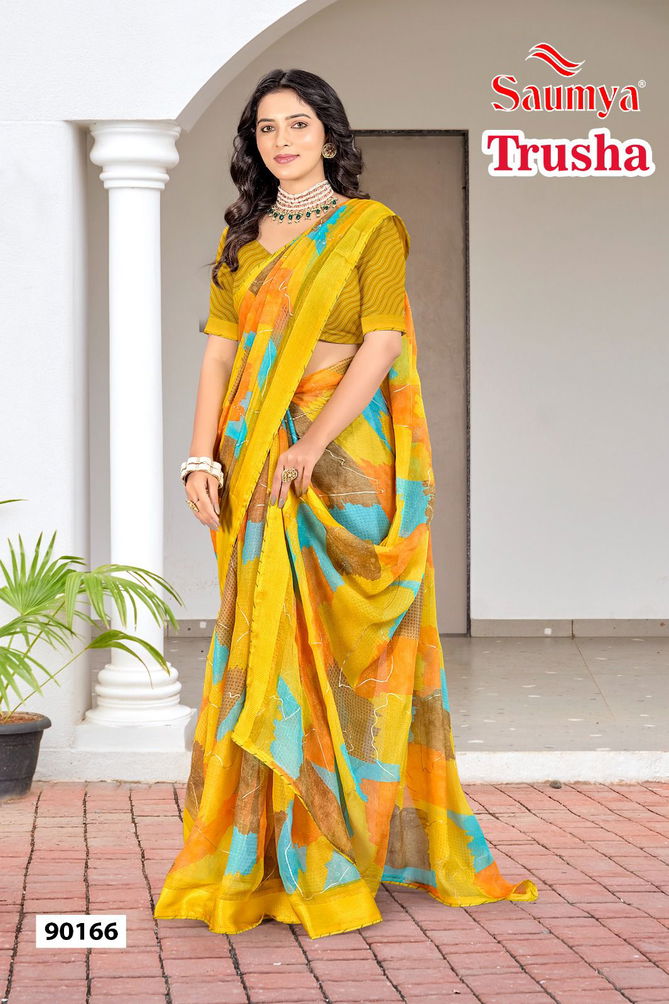 Trusha By Saumya Satin Printed Designer Sarees Wholesale Market In Surat 